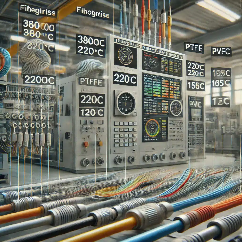 Imagem de cabos termopar para automação industrial com resistência térmica e cores normatizadas.