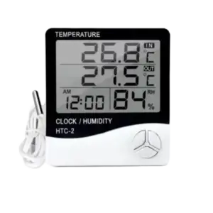 Termohigrômetro digital com relógio e sensor com cabo para medição de temperatura e umidade